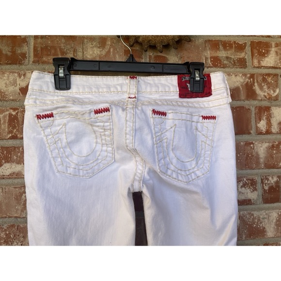 True Religion Jeans Women 28 Straight White Denim RED ACCENT Stiching STELLA - Picture 4 of 5